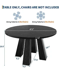 gaomon Dining Table for 4, 47 Inch Kitchen Table, Round Room with Sturdy Base Room, (Table Only)
