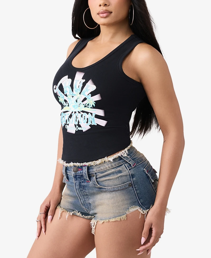 True Religion Women's Crystal Halter Rib Tank Top