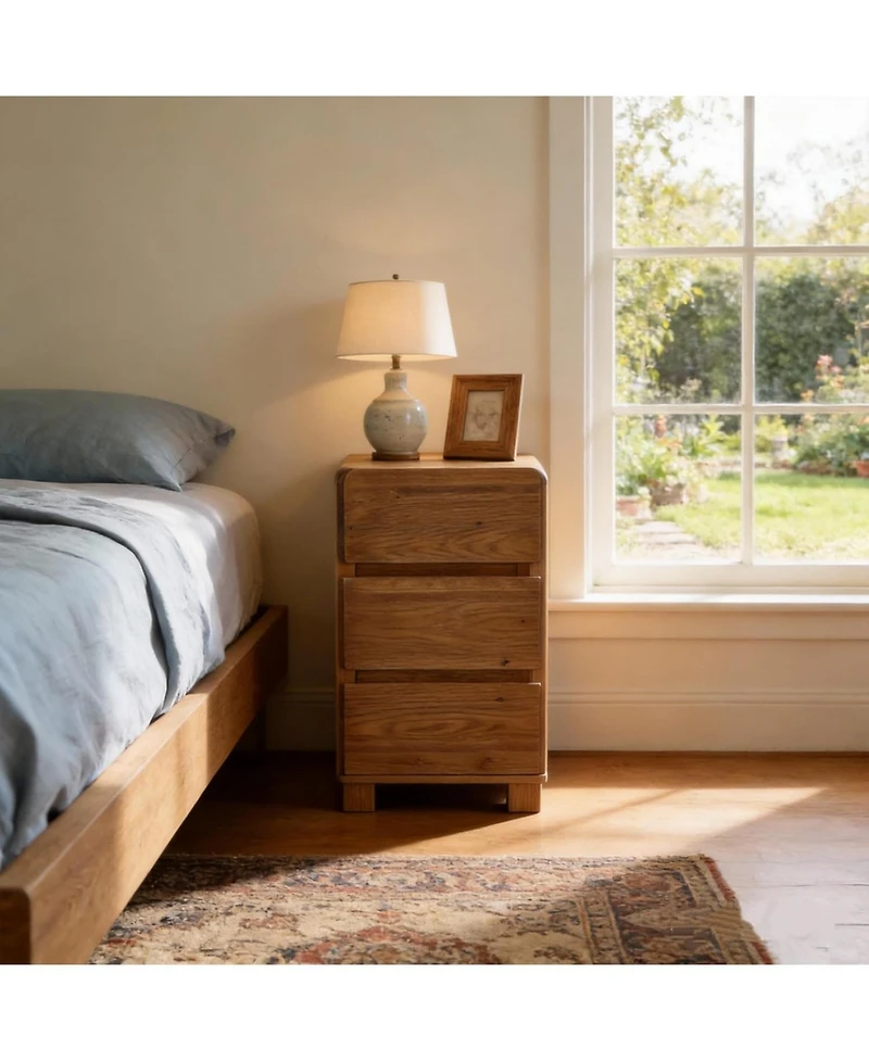 Tribesigns Solid Wood Nightstand with 3 Drawers, Rustic Style