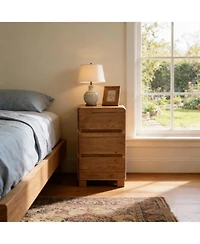 Tribesigns Solid Wood Nightstand with 3 Drawers, Rustic Style