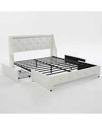Streamdale Furniture Full Size Upholstered Wingback Bed Frame with Led, Storage and Charging Station