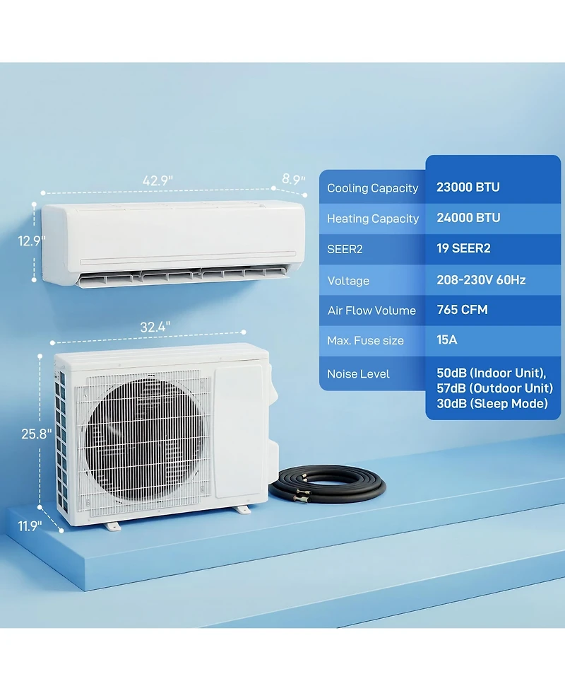 Homcom 23000 Btu Mini Split Air Conditioner, 19 SEER2 230V Ductless Ac Unit