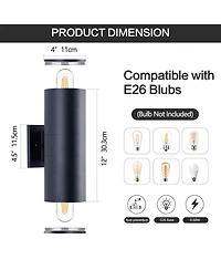 Busdays 2 Pack Matte Black Outdoor Wall Sconce 12 Inch 2 Lights Aluminum Cylinder Tempered Glass Waterproof Porch Patio Light