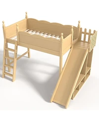 Streamdale Furniture Twin Loft Bed with Storage, Wardrobe, and Slide, Solid Wood