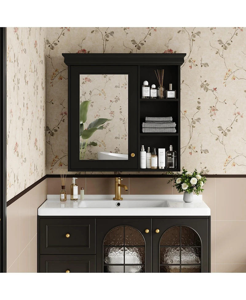Phying Wall Mounted Bathroom Medicine Cabinet with Mirror Black Over Toilet Storage Cabinet Multifunctional Bathroom Storage Organizer
