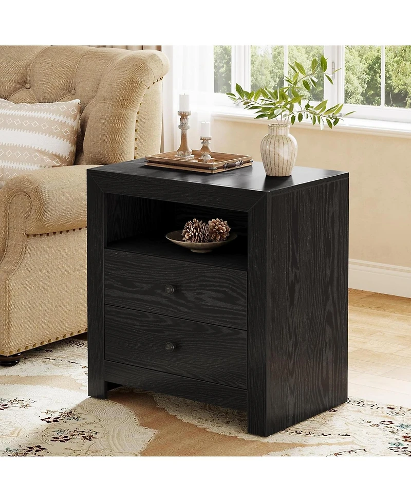Tribesigns Modern 26" Tall Side End tables with Open Storage, 3-Tier White Nightstands for Living Room Bedroom,Set of 2 Sofa Small Spa