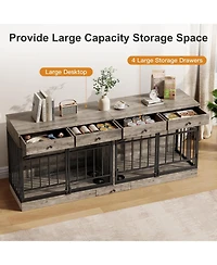 gaomon Dog Crate Furniture for 2 Dogs, Dog Kennel Indoor with 4 Storage Drawers and Feeding Bowls