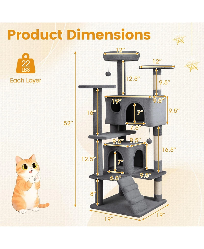 Cozito 52 in Tall Cat Tree Tower for Indoor Cats with Perches and Caves.