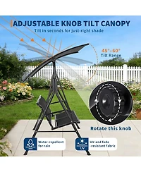 gaomon Porch Swing With Adjustable Canopy For Adults 2-Seat Outdoor Waterproof Textilene And Steel Frame Patio Swing Bench