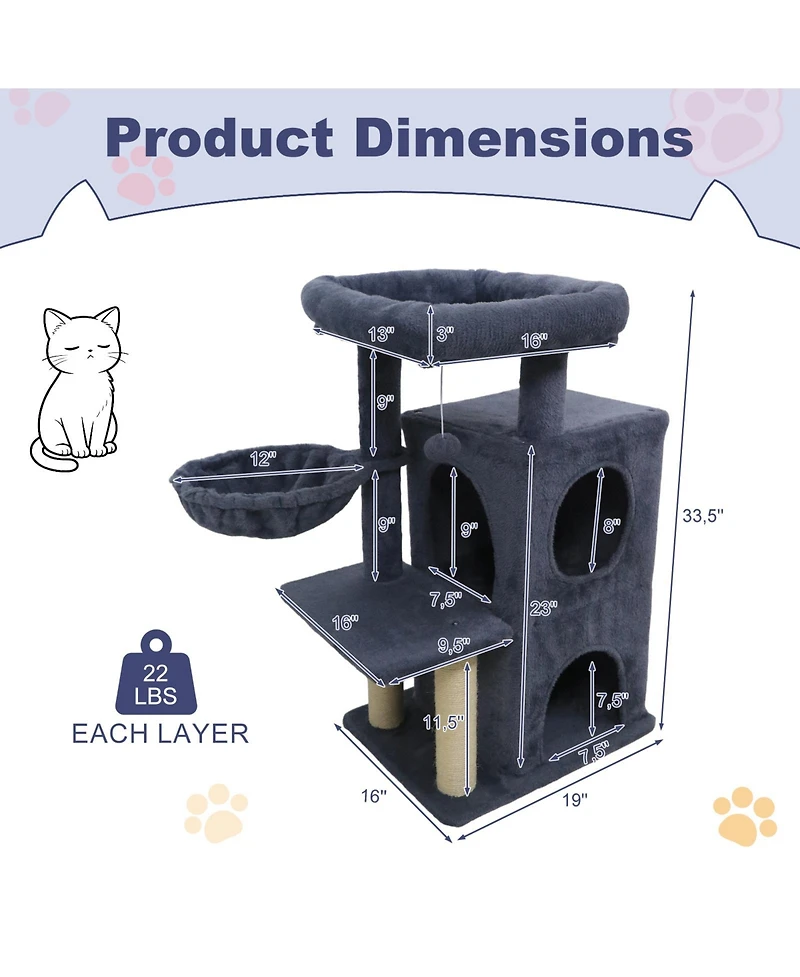 Gymax Cat Tree 2-Tier Condo Padded Plush Top Perch Sisal Scratching Posts
