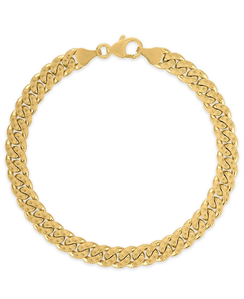Macy's Men's Starburst Diamond-Cut Cuban Link Chain Bracelet in 14k Gold over Sterling Silver