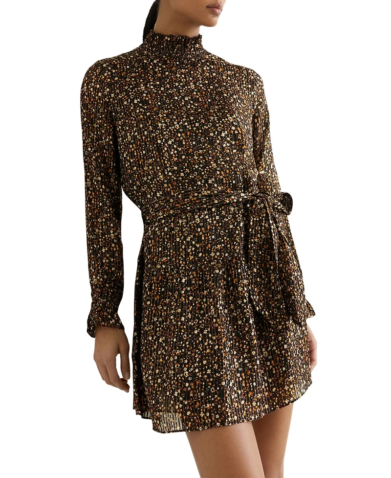 Reiss Women's Floral Metallic Flippy Mini Dress