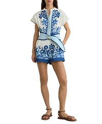 Reiss Women's Cotton Floral-Print Belted Playsuit with Stretch