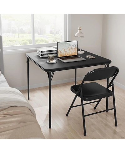 gaomon 33.6" Square Folding Table With Pu Leather Cushion Top, Portable Heavy-Duty Table