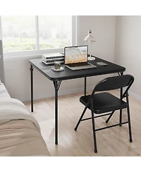 gaomon 33.6" Square Folding Table With Pu Leather Cushion Top, Portable Heavy-Duty Table