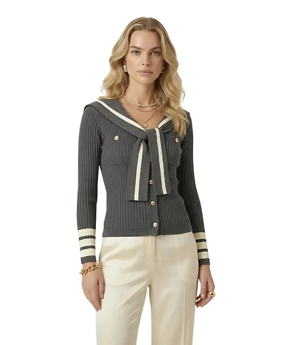 Modenaire Women's Ribbed Knit Sailor Collar Cardigan