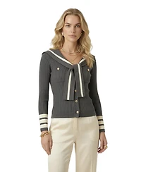 Modenaire Women's Ribbed Knit Sailor Collar Cardigan