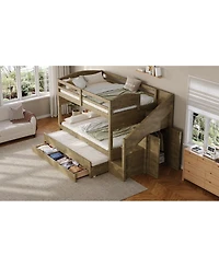 Streamdale Furniture Twin Xl Bunk Bed with Trundle, Storage Drawers, Staircase, and Wardrobe, Walnut
