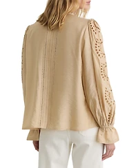 Reiss Women's Broderie Anglaise Tie-Neck Blouse
