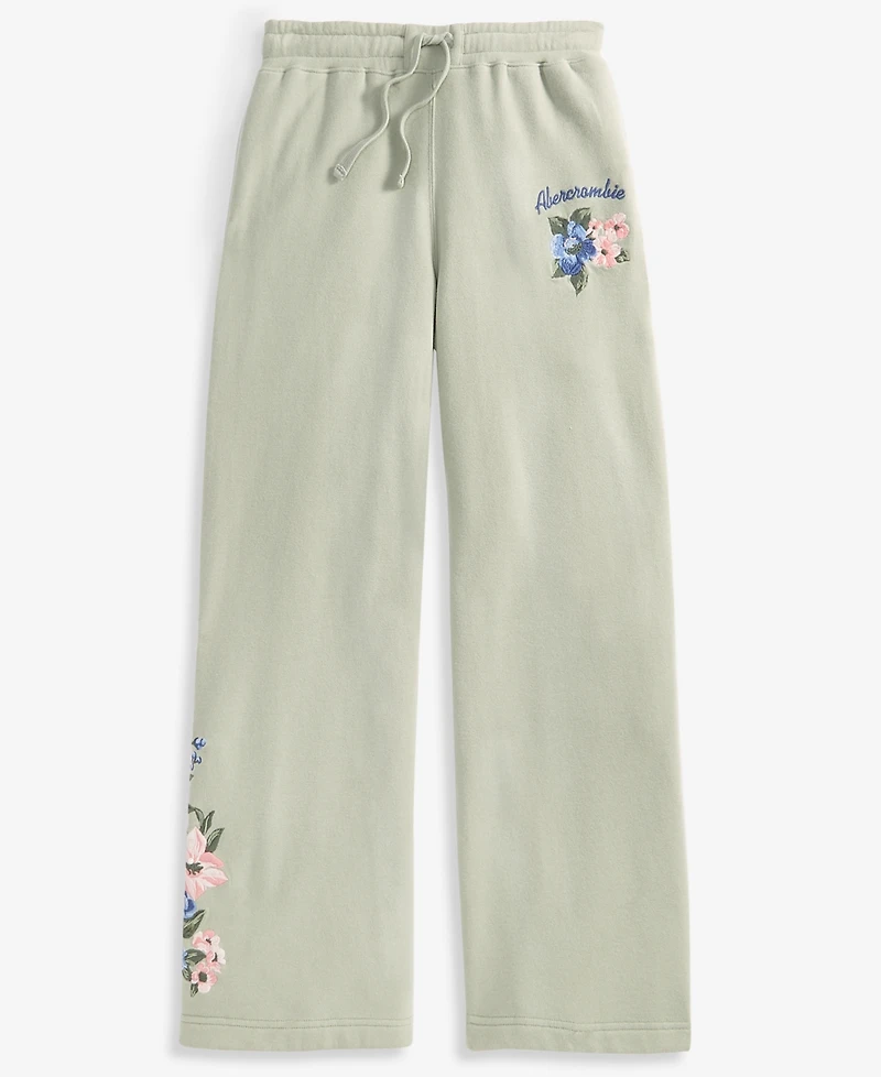 abercrombie kids Girls' 5-16 Floral Low-Rise Baggy Fleece Pants