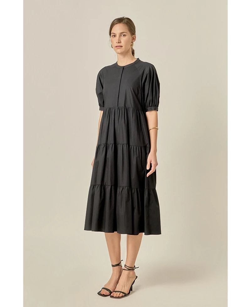 English Factory Women's Short Puff Sleeve Midi Dress