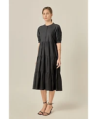 English Factory Women's Short Puff Sleeve Midi Dress