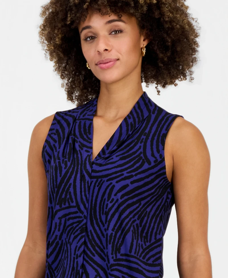 Kasper Women's Printed V-Neck Sleeveless Blouse