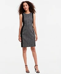 Kasper Women's Combo Princess Seam Sheath Houndstooth Dress