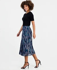 Kasper Petite Printed Pleated Front Midi Skirt