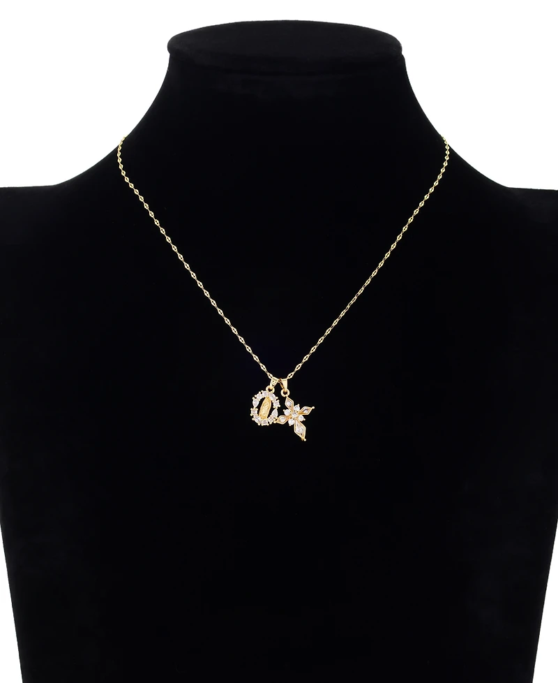 Unwritten Cubic Zirconia Gold-Tone Plated Saint and Cross Cluster Charm Necklace