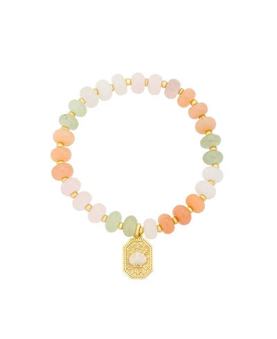Unwritten Semi Precious Stone Gold-Tone Plated Seashell Charm Stretch Beaded Bracelet