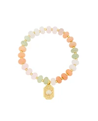 Unwritten Semi Precious Stone Gold-Tone Plated Seashell Charm Stretch Beaded Bracelet