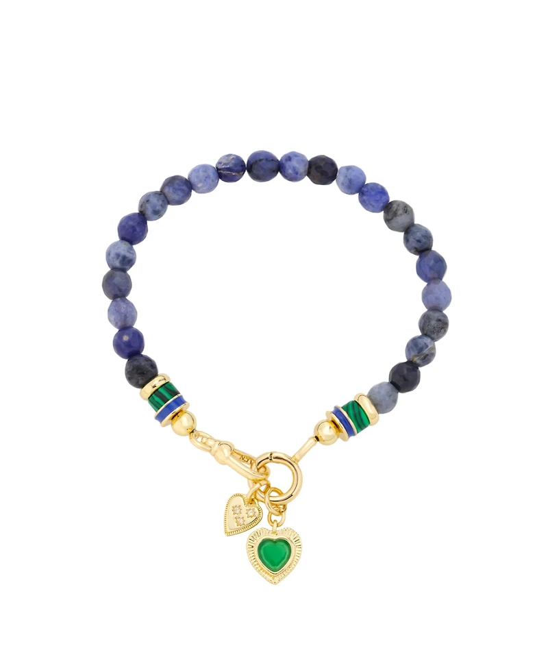 Unwritten Semi Precious Stone Gold-Tone Plated Heart Charm Stretch Bracelet