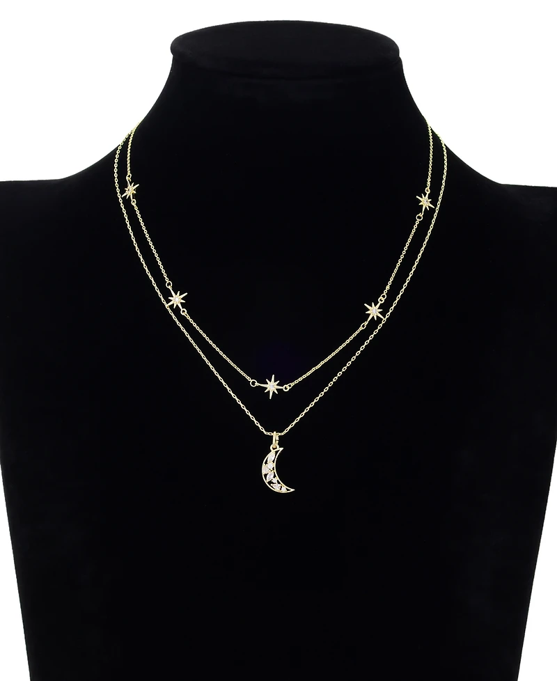 Unwritten Cubic Zirconia Gold-Tone Plated Celestial Pendant Duo Necklace Set