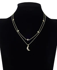 Unwritten Cubic Zirconia Gold-Tone Plated Celestial Pendant Duo Necklace Set