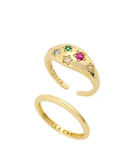 Unwritten Cubic Zirconia Gold-Tone Plated Multi Color Duo Stacking Ring Set