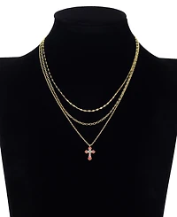 Unwritten Gold-Tone Plated Enamel Cross Pendant Trio Necklace Set