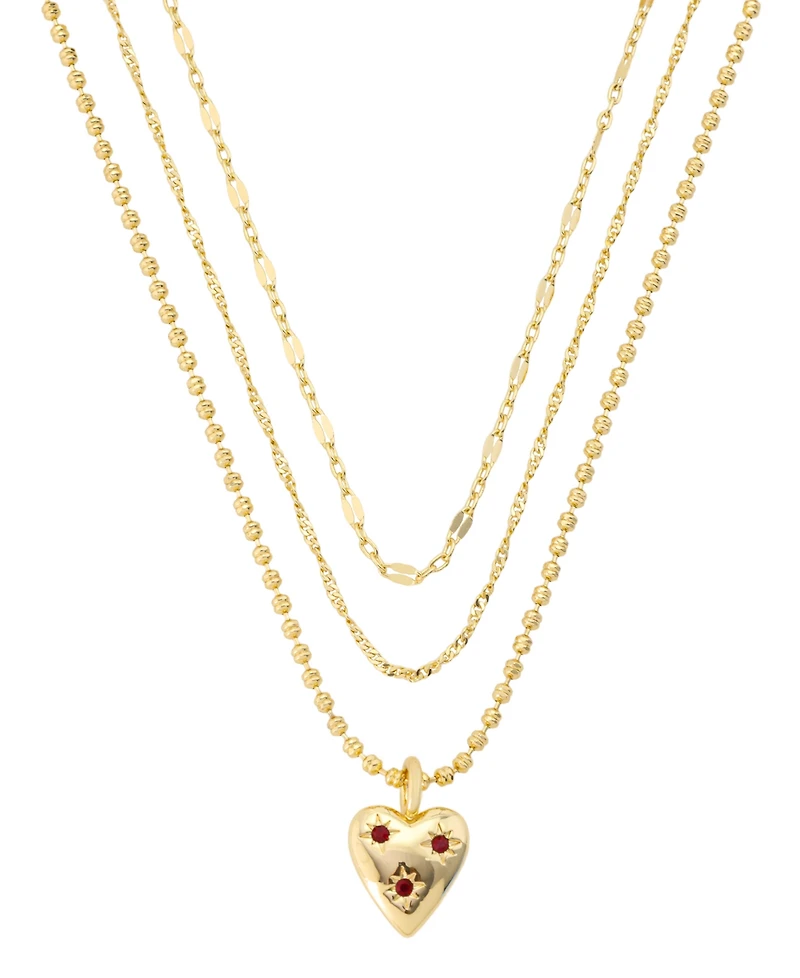 Unwritten Crystal Gold-Tone Plated Ruby Heart Pendant Trio Necklace Set