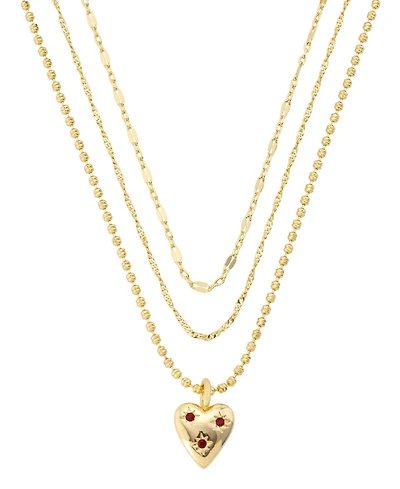 Unwritten Crystal Gold-Tone Plated Ruby Heart Pendant Trio Necklace Set