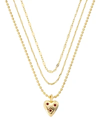 Unwritten Crystal Gold-Tone Plated Ruby Heart Pendant Trio Necklace Set