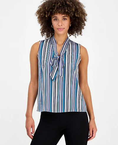 Kasper Women's Printed Tie-Neck Sleeveless Blouse