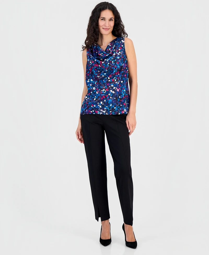 Kasper Women's Printed Pleated Cowlneck Sleeveless Top