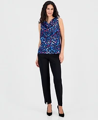 Kasper Women's Printed Pleated Cowlneck Sleeveless Top