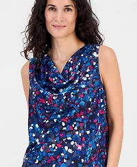 Kasper Women's Printed Pleated Cowlneck Sleeveless Top