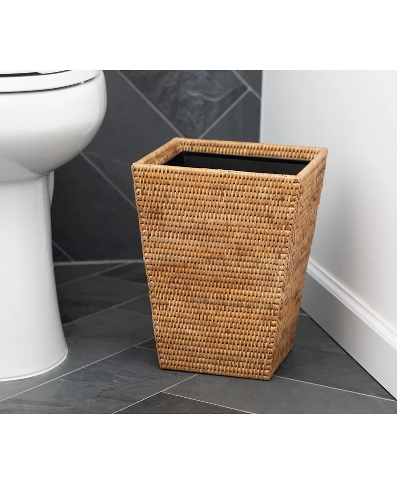Artifacts Trading Company Rattan Square Tapered Waste Basket with Metal Liner