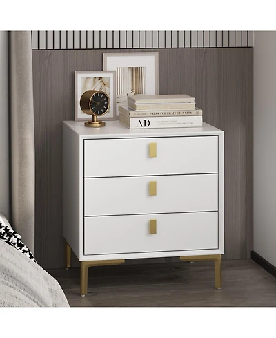 Homsee Modern 3-Drawer Nightstand with Gold Handles -3 Inch Storage Cabinet with Slanted Edge Frame