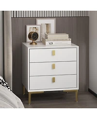 Homsee Modern 3-Drawer Nightstand with Gold Handles -3 Inch Storage Cabinet with Slanted Edge Frame