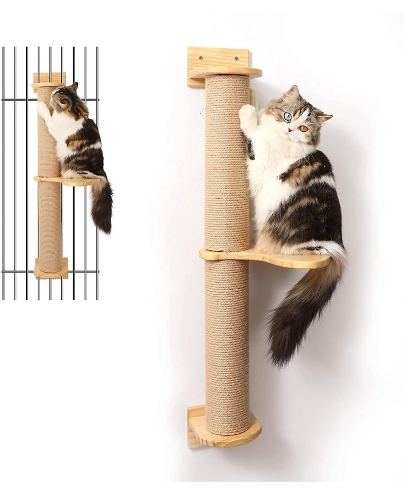 Aronkl Wall Mounted Cat Activity Tree Jute Scratcher Pine Hammock Multi Purpose Cat Furniture