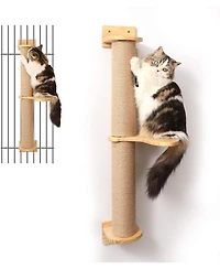 Aronkl Wall Mounted Cat Activity Tree Jute Scratcher Pine Hammock Multi Purpose Cat Furniture