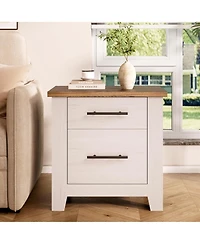 homfan Farmhouse Nightstand with 2 Drawers, Space Saving End Table for Bedroom and Living Room, Supports 170 Lbs